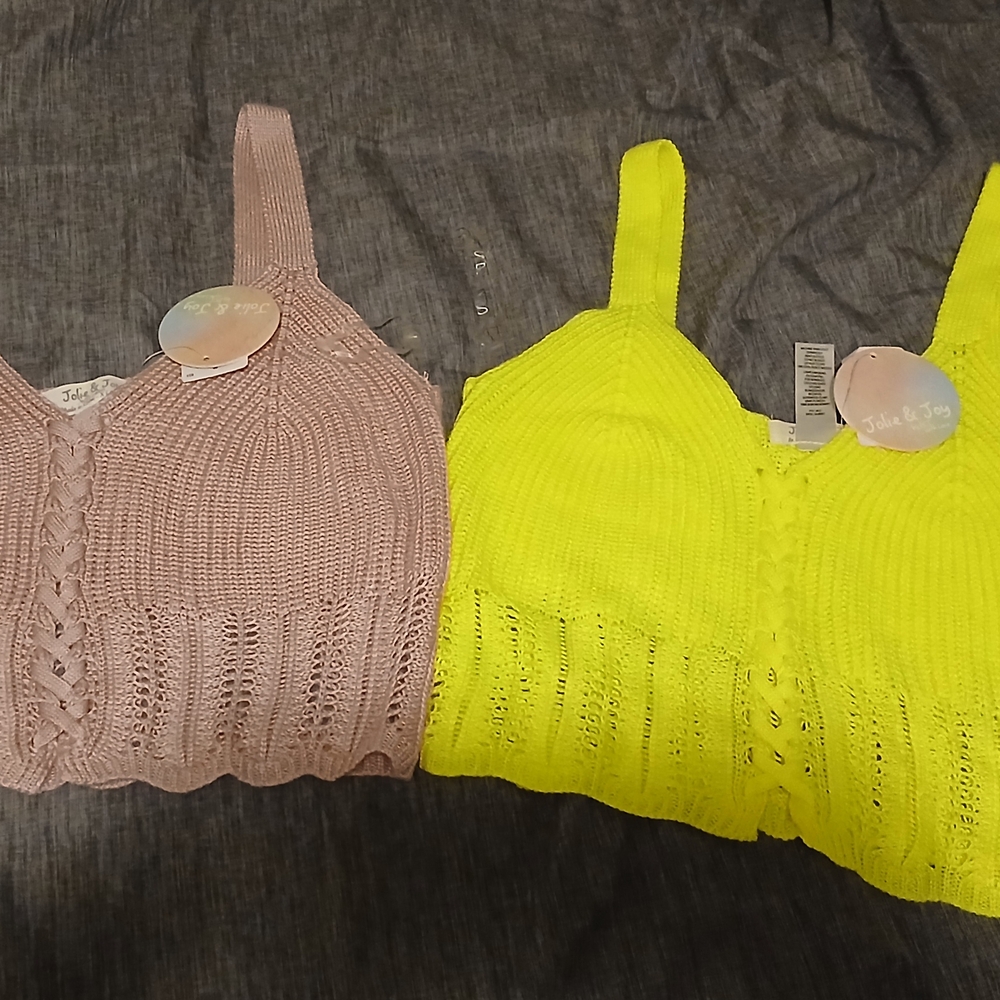 Tan and Yellow Ribbed Cropped Tank Tops